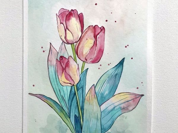 Рисуем тюльпаны к 8 марта акварелью, мастер-класс | Ярмарка Мастеров - ручная работа, handmade