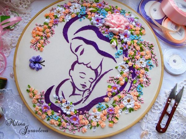 Процесс вышивки панно «Мамина любовь» | Ярмарка Мастеров - ручная работа, handmade