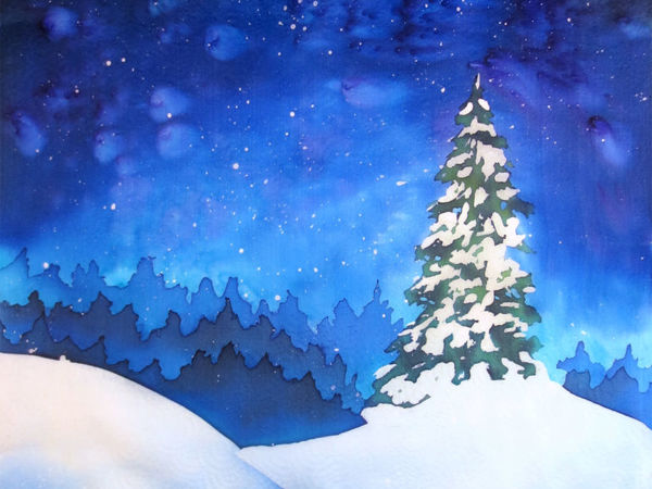 Let's Paint a Night Winter Landscape on Silk in the Hot Batik Technique | Livemaster - handmade