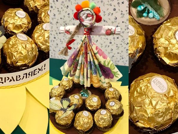 Что можно сделать к праздничному столу из шоколадных конфет?