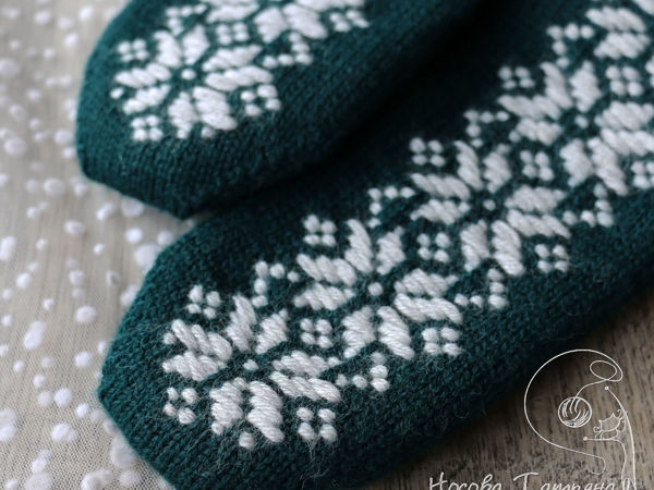 Варежки «Первый снег» | Ярмарка Мастеров - ручная работа, handmade