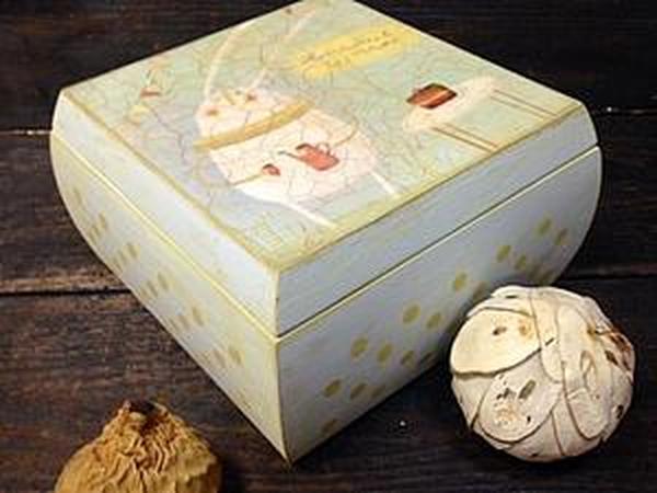 Декупаж чайной шкатулки! Работа с лаковой распечаткой и двухшаговый кракелюр! | Ярмарка Мастеров - ручная работа, handmade