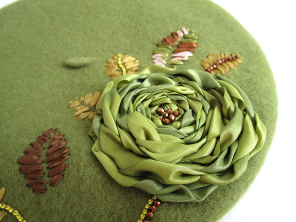 Берет с вышивкой Роза Олива! | Ярмарка Мастеров - ручная работа, handmade