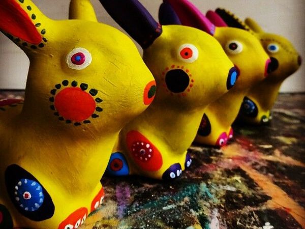 Дымковская игрушка: зайцы | Ярмарка Мастеров - ручная работа, handmade