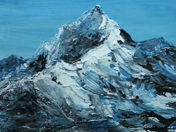 Mountains Acrylic Modeling Paste Painting Size 16x16 Inches 