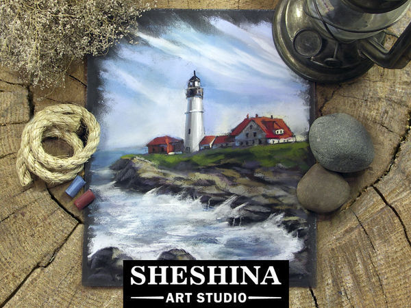 Видеоурок: рисуем морской пейзаж с маяком сухой пастелью | Ярмарка Мастеров - ручная работа, handmade