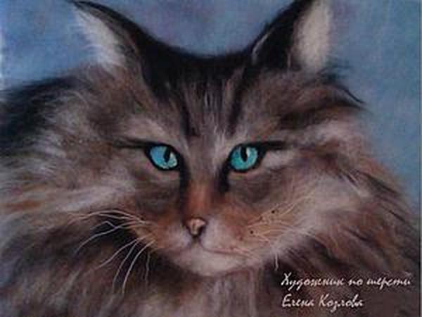 Создание картины из шерсти Серьёзный кот с голубыми глазами:  Мастер-Классы в журнале Ярмарки Мастеров