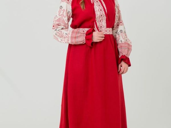 Платье льняное «Брусничный цвет» | Ярмарка Мастеров - ручная работа, handmade