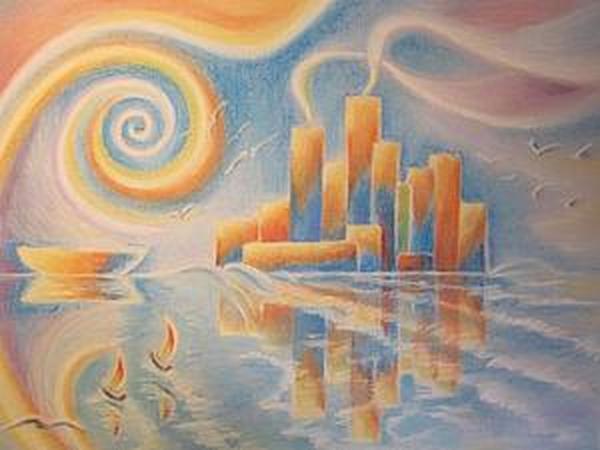 Рисуем пастелью: волшебный город на побережье | Ярмарка Мастеров - ручная работа, handmade