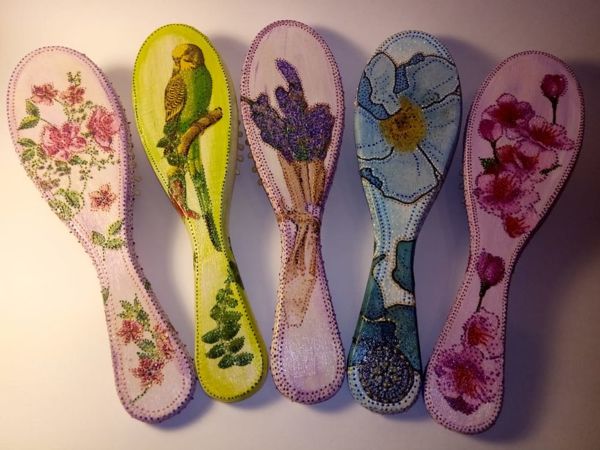 Decorating 5 Hairbrushes in Decoupage and Dot Painting Techniques | Livemaster - handmade
