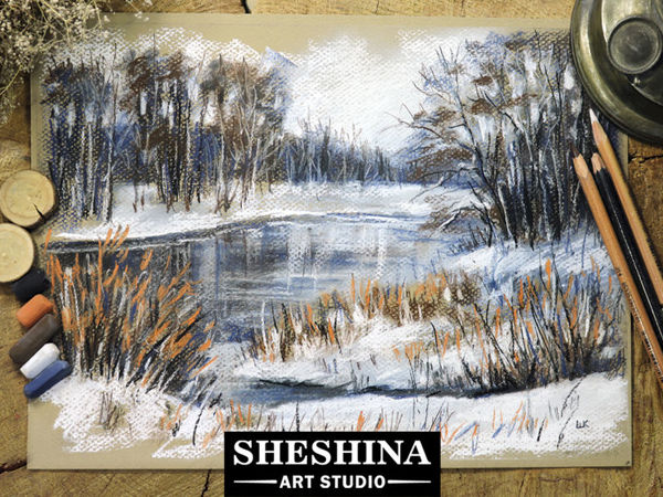 Drawing a Winter Landscape with Pastel and Charcoal in a Limited Color Set | Livemaster - handmade