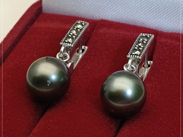 Серьги с морским жемчугом Таити «Чёрная ночь» серебро 925 | Ярмарка Мастеров - ручная работа, handmade