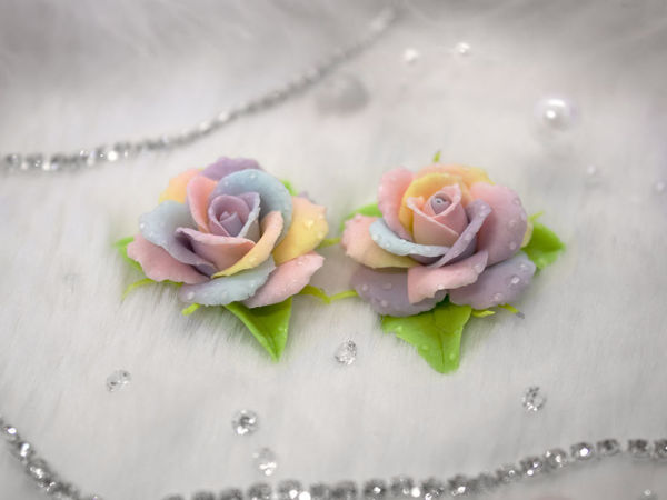 Серьги из полимерной глины  «Радужные розы» | Ярмарка Мастеров - ручная работа, handmade