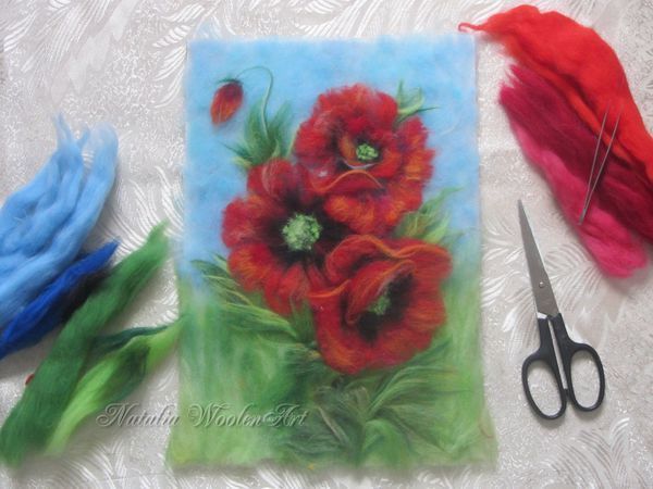 Мастер-класс по живописи шерстью. Маки | Ярмарка Мастеров - ручная работа, handmade