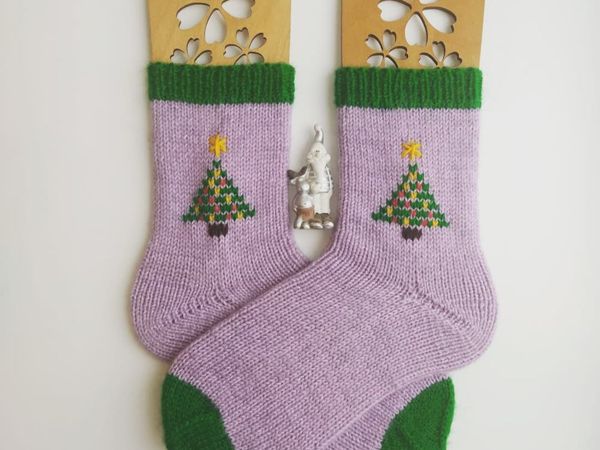Новогодние вязаные носки | Ярмарка Мастеров - ручная работа, handmade