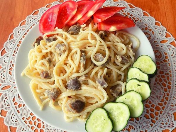 Спагетти с куриными желудками тушеными в сметане | Ярмарка Мастеров - ручная работа, handmade