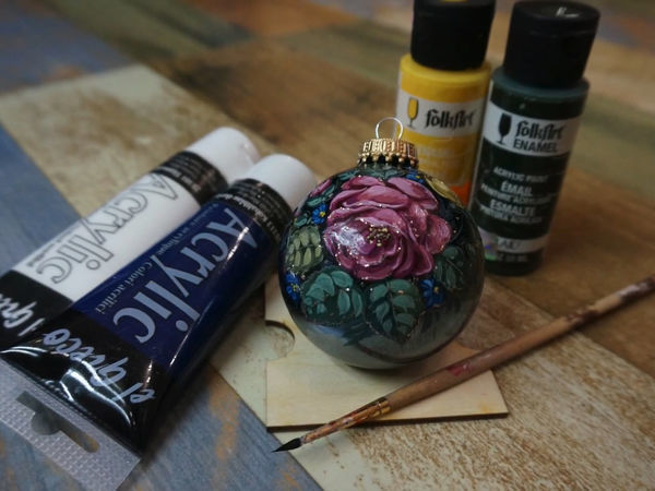 Как рисовать розу на елочном шарике | Ярмарка Мастеров - ручная работа, handmade