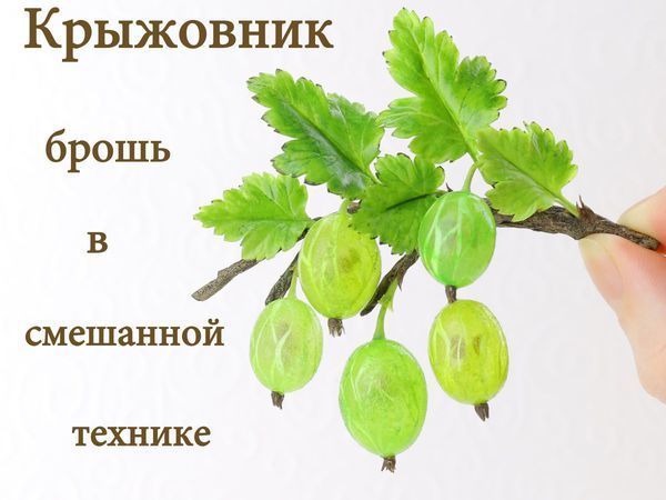 Видеурок: создаем брошь в смешанной технике «Крыжовник» из холодного фарфора | Ярмарка Мастеров - ручная работа, handmade