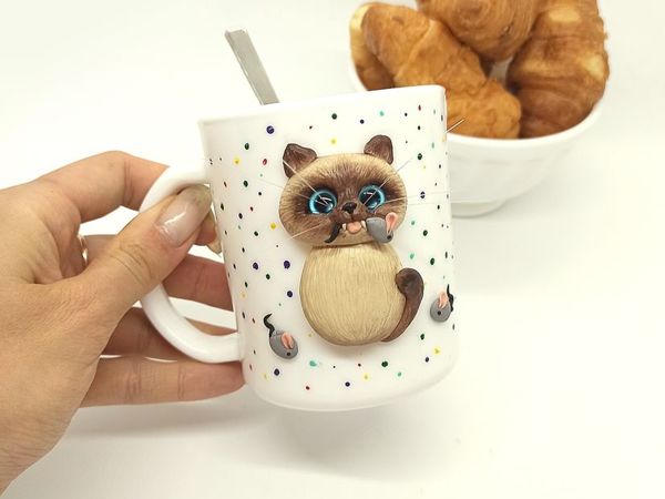 Кружка: милый сиамский котёнок | Ярмарка Мастеров - ручная работа, handmade