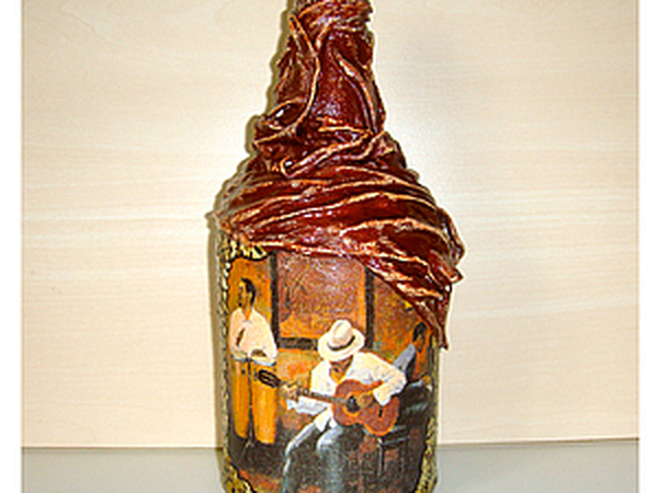 имитация бутылки. декор бутылки в стиле стимпанк. декор бутылки под кору дерева. бутылочки ольги кузнецовой. имитация бутылки.