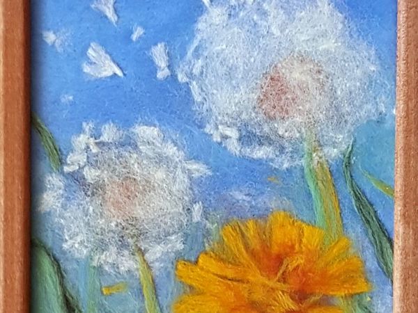 Мастер-класс для детей. Картина из шерсти «Одуванчики» | Ярмарка Мастеров - ручная работа, handmade