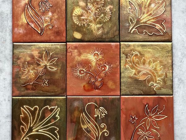 Расписываем панно из плитки Fiery flowers | Ярмарка Мастеров - ручная работа, handmade