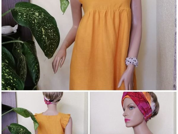 Платье с кокеткой яркого цвета из льна | Ярмарка Мастеров - ручная работа, handmade