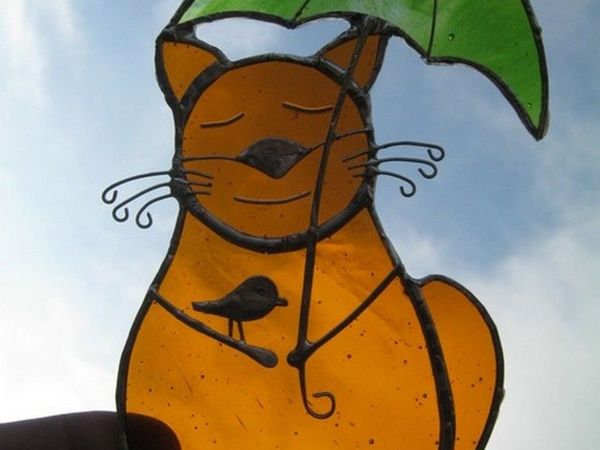 Витраж на окно – «Осенний Кот» | Ярмарка Мастеров - ручная работа, handmade