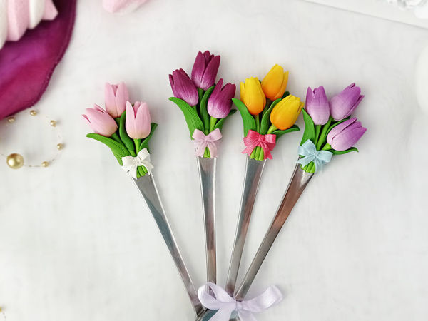 Создаем ложку с тюльпанами из полимерной глины | Ярмарка Мастеров - ручная работа, handmade