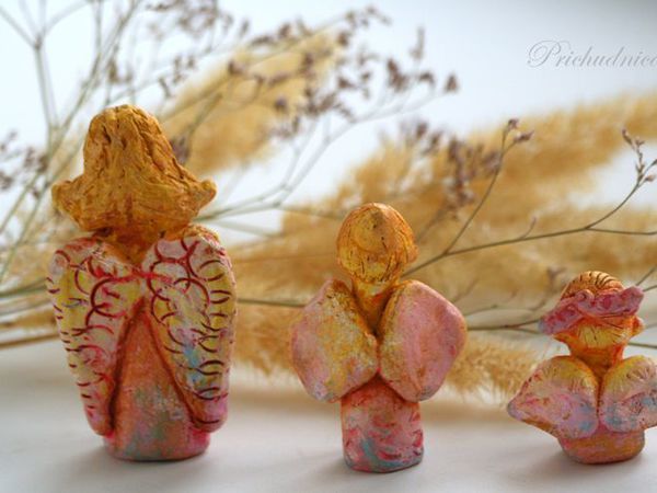 Тихий ангел - набор керамических ангелов в декоративной корзине крючком | Ярмарка Мастеров - ручная работа, handmade