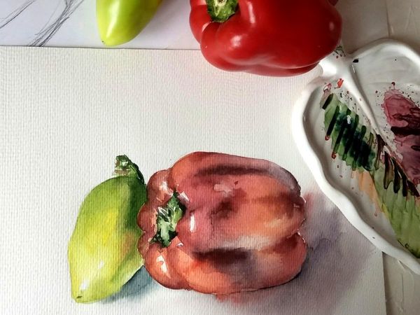 Рисуем перцы 4 цветами акварели | Ярмарка Мастеров - ручная работа, handmade