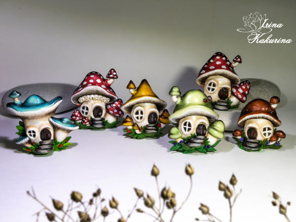 Броши грибочки-домики | Ярмарка Мастеров - ручная работа, handmade