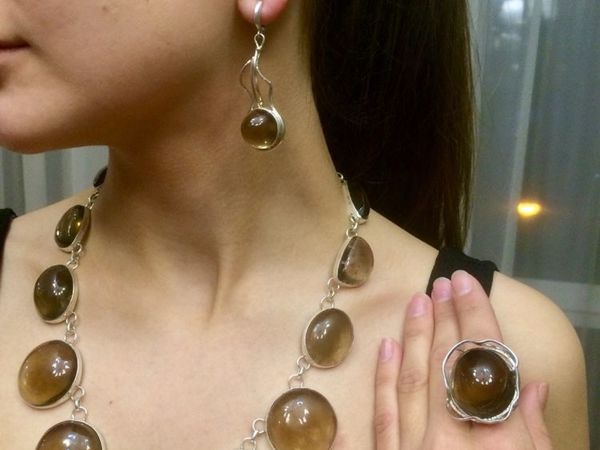 Колье с раухтопазом в серебре, дымчатый кварц комплект | Ярмарка Мастеров - ручная работа, handmade