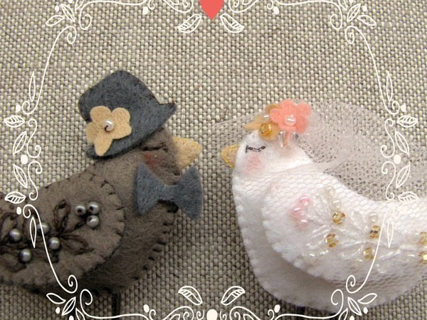 Композиция из фетра «Птицы в гнезде» — украшение для свадебного торта | Ярмарка Мастеров - ручная работа, handmade