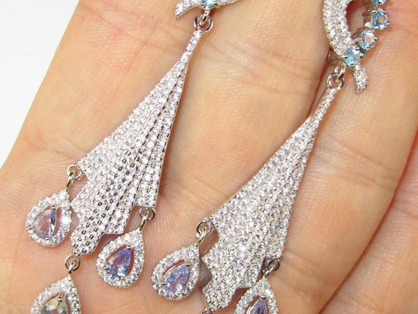 Серьги и кулон с танзанитом, топазом голубым серебряные | Ярмарка Мастеров - ручная работа, handmade