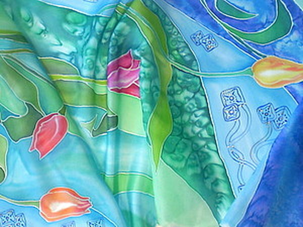 Роспись тюльпанового шарфика шаг за шагом | Ярмарка Мастеров - ручная работа, handmade