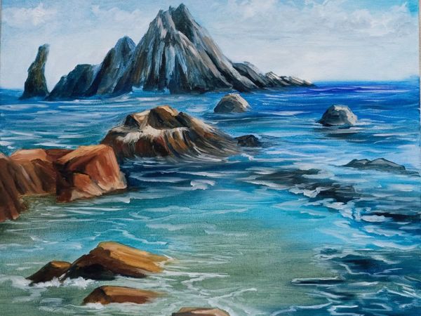 Пишем маслом картину «Море и скалы» | Ярмарка Мастеров - ручная работа, handmade