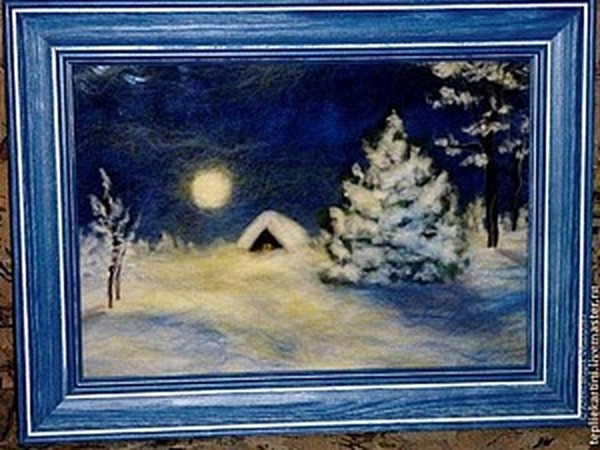 Рисуем шерстью картину «Зимняя ночь» | Ярмарка Мастеров - ручная работа, handmade