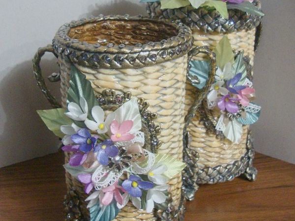 Плетеные стаканчики. Вазочки | Ярмарка Мастеров - ручная работа, handmade