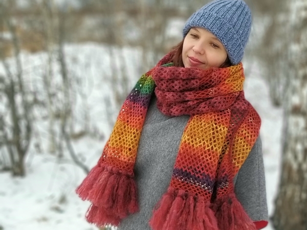 Большой шарф палантин с кистями | Ярмарка Мастеров - ручная работа, handmade