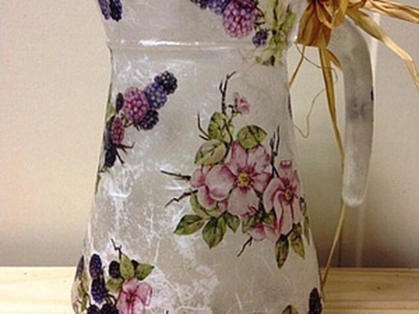 Эффект матового стекла - вазы, баночки, кувшины, стаканы! Декупаж рисовой бумагой | Ярмарка Мастеров - ручная работа, handmade