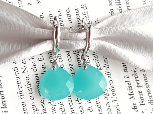 Серьги с голубым халцедоном | Ярмарка Мастеров - ручная работа, handmade