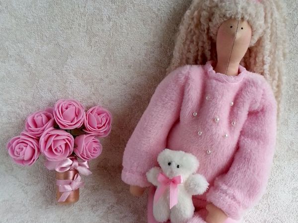 Тильда в розовом домашнем костюме | Ярмарка Мастеров - ручная работа, handmade