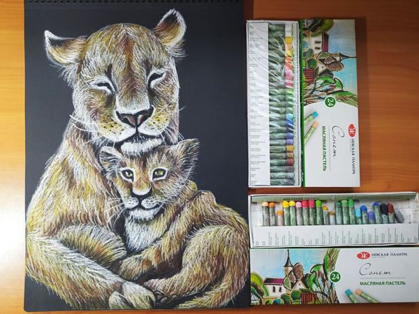 Рисую масляной пастелью  «Сонет»  львицу и львенка | Ярмарка Мастеров - ручная работа, handmade