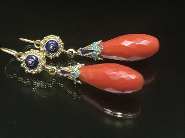 Антикварные серьги с кораллами | Ярмарка Мастеров - ручная работа, handmade