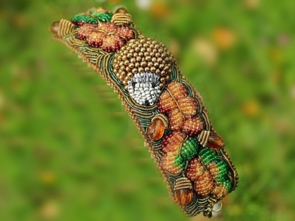 Арт-браслет «Осенний сюжет» в технике объемной вышивки | Ярмарка Мастеров - ручная работа, handmade
